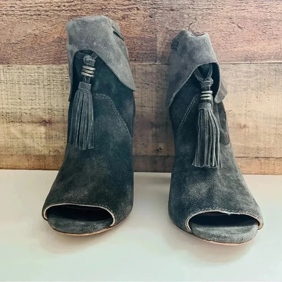 Sigerson Morrison Faro Suede Peep Toe Tassel Bootie - Picture 3 of 6